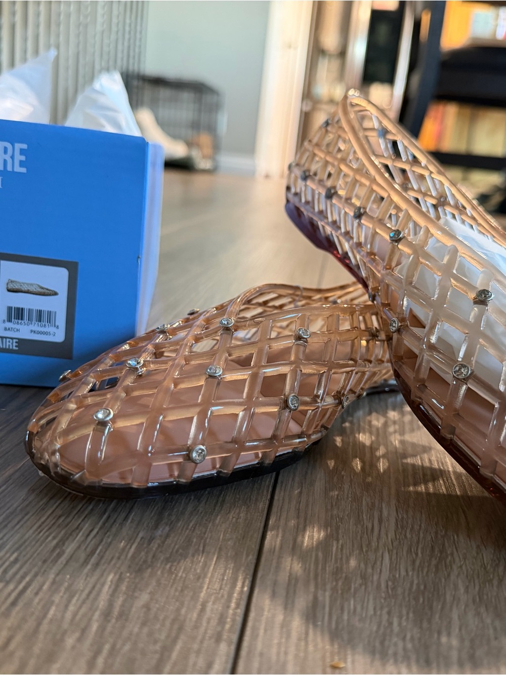 Crystal Lattice Beige Jelly Flats - Women